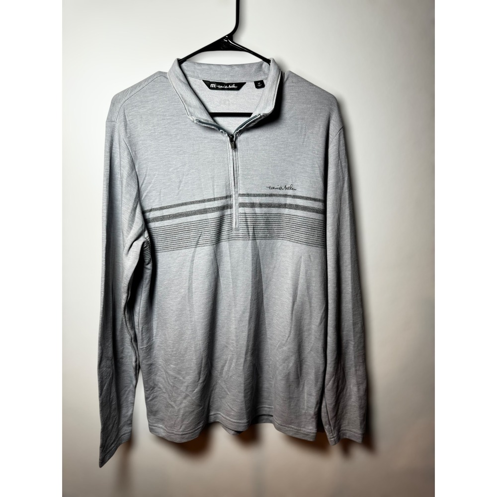 Travis Mathew Balboa Stripe Mens‎ Golf Pullover Gray Quarter M Zip Long Sleeve